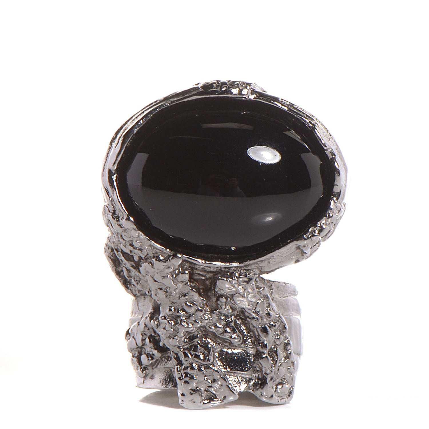 Saint Laurent Glass Cabochon Gunmetal Arty Ovale Ring 8 Black 1 of 5