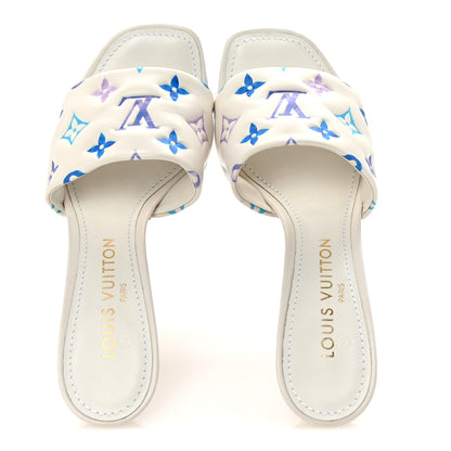 Louis Vuitton Lambskin Embossed Monogram By The Pool Revival High Heel Mules 38 White Blue Purple 2 of 10