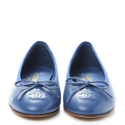 Chanel Goatskin Cap Toe CC Ballerina Flats 37.5 Blue 2 of 9