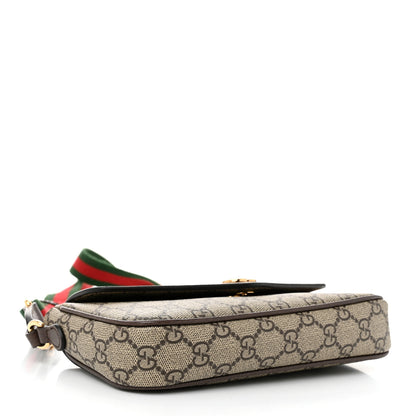 Gucci GG Supreme Monogram Textured Dollar Calfskin Web Mini Ophidia Envelope Shoulder Bag Beige Ebony 4 of 11
