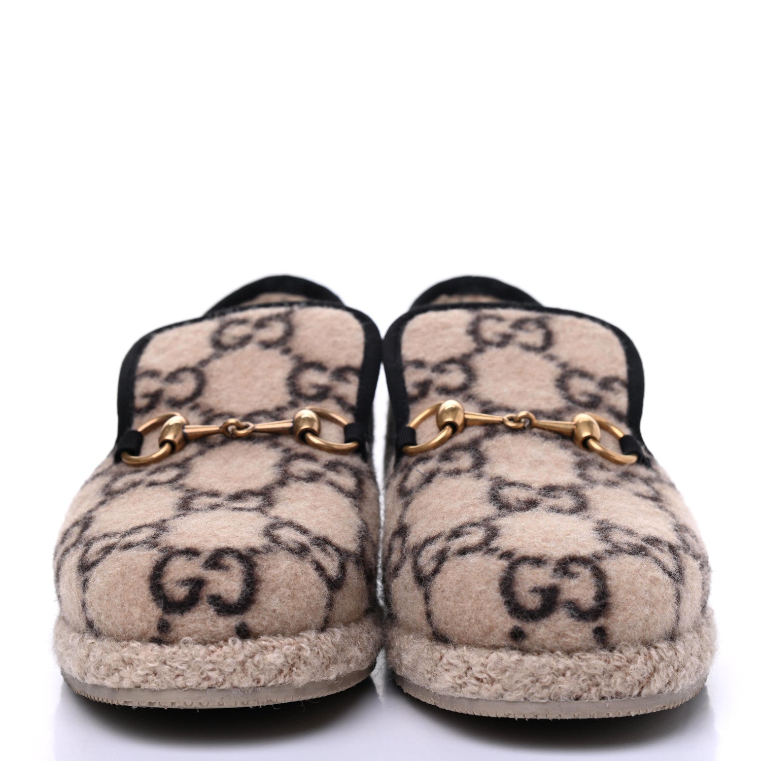 Gucci Covered Wool GG Monogram Womens Fria Horsebit Loafers 38.5 Beige Ebony Black Butterscotch 2 of 11