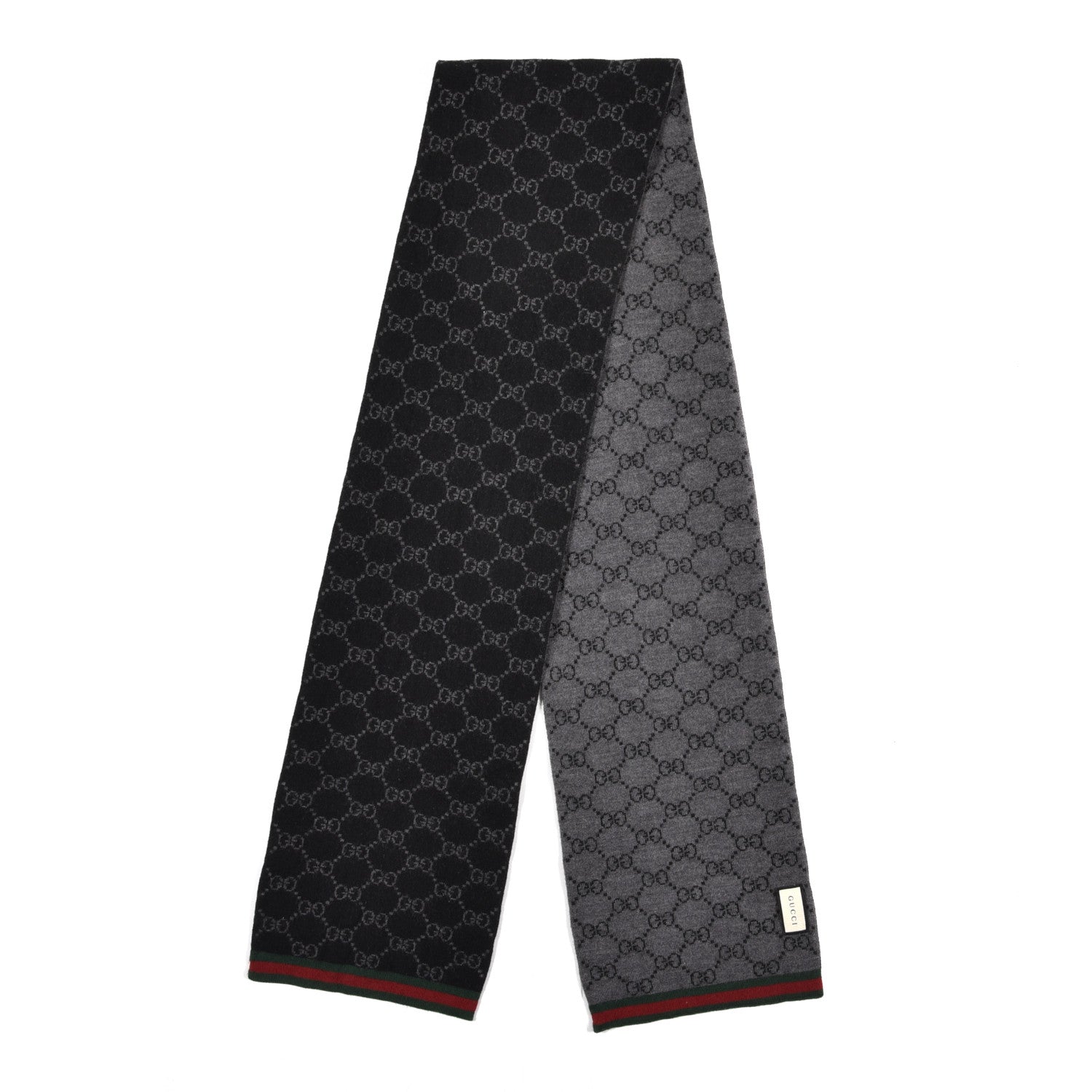 Gucci Wool Tricot GG Monogram Web Solange Scarf Black Medium Grey 2 of 4