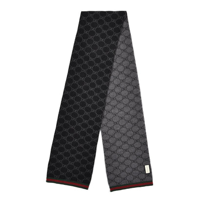 Gucci Wool Tricot GG Monogram Web Solange Scarf Black Medium Grey 2 of 4