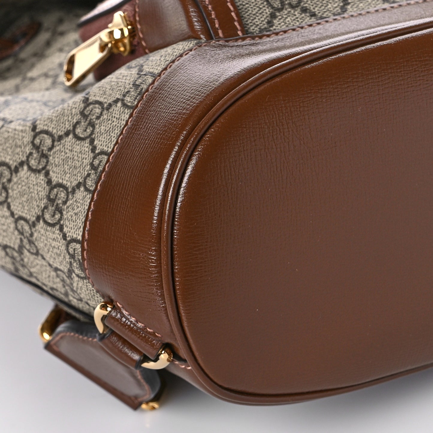 GG Supreme Monogram Azalea Calfskin Retro Interlocking G Buckle Backpack Beige Ebony Brown Sugar
