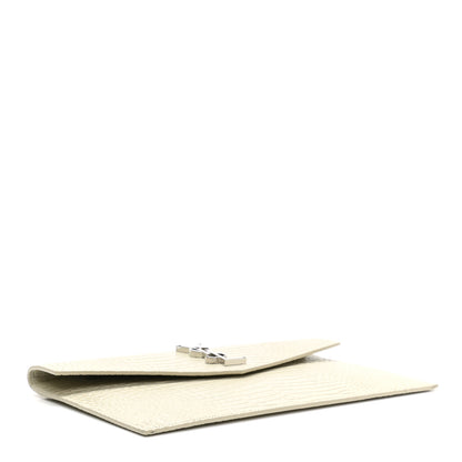 Saint Laurent Calfskin Crocodile Embossed Uptown Monogram Pouch Crema Soft 4 of 9