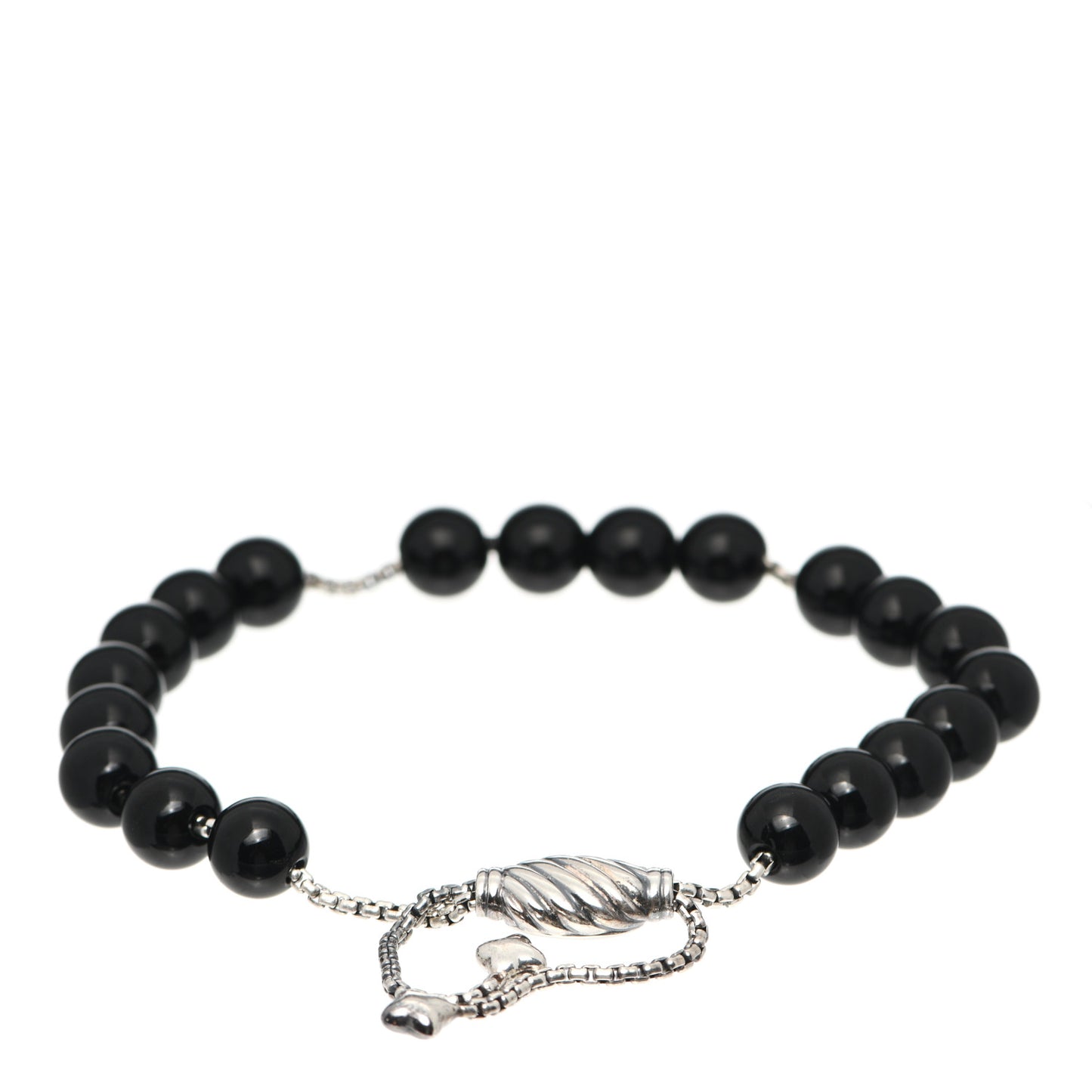 Sterling Silver Black Onyx 8mm Spiritual Beads Adjustable Bracelet