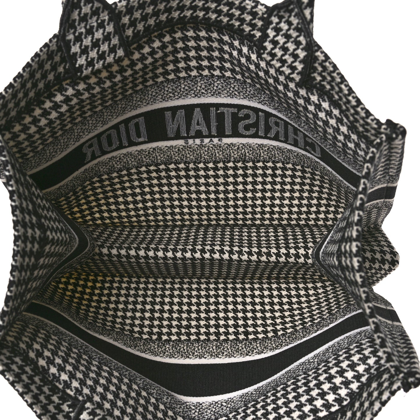 Canvas Houndstooth Embroidered Book Tote Black White
