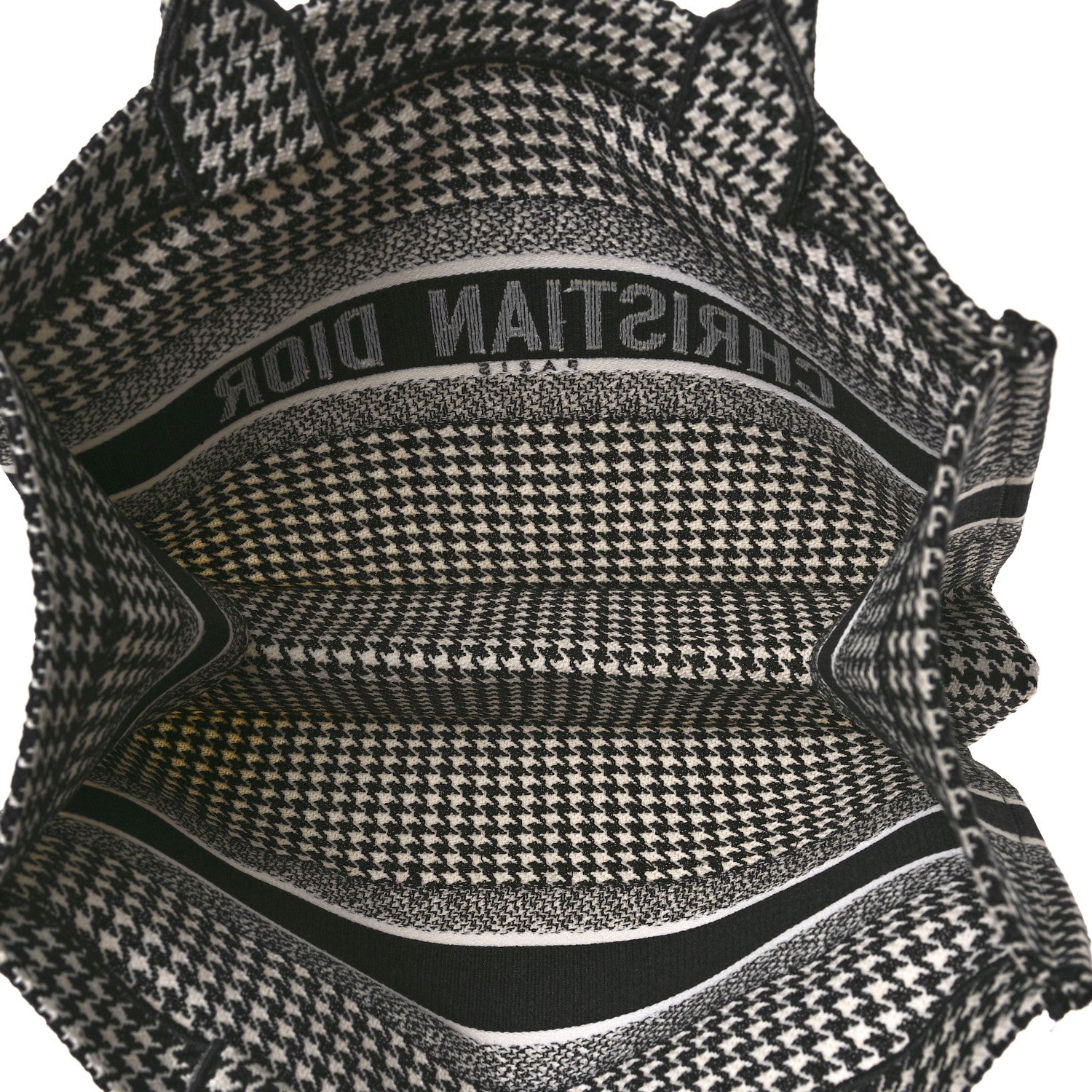 Christian Dior Canvas Houndstooth Embroidered Book Tote Black White 5 of 8