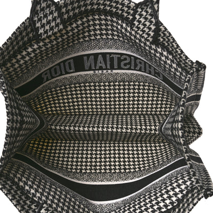 Christian Dior Canvas Houndstooth Embroidered Book Tote Black White 5 of 8