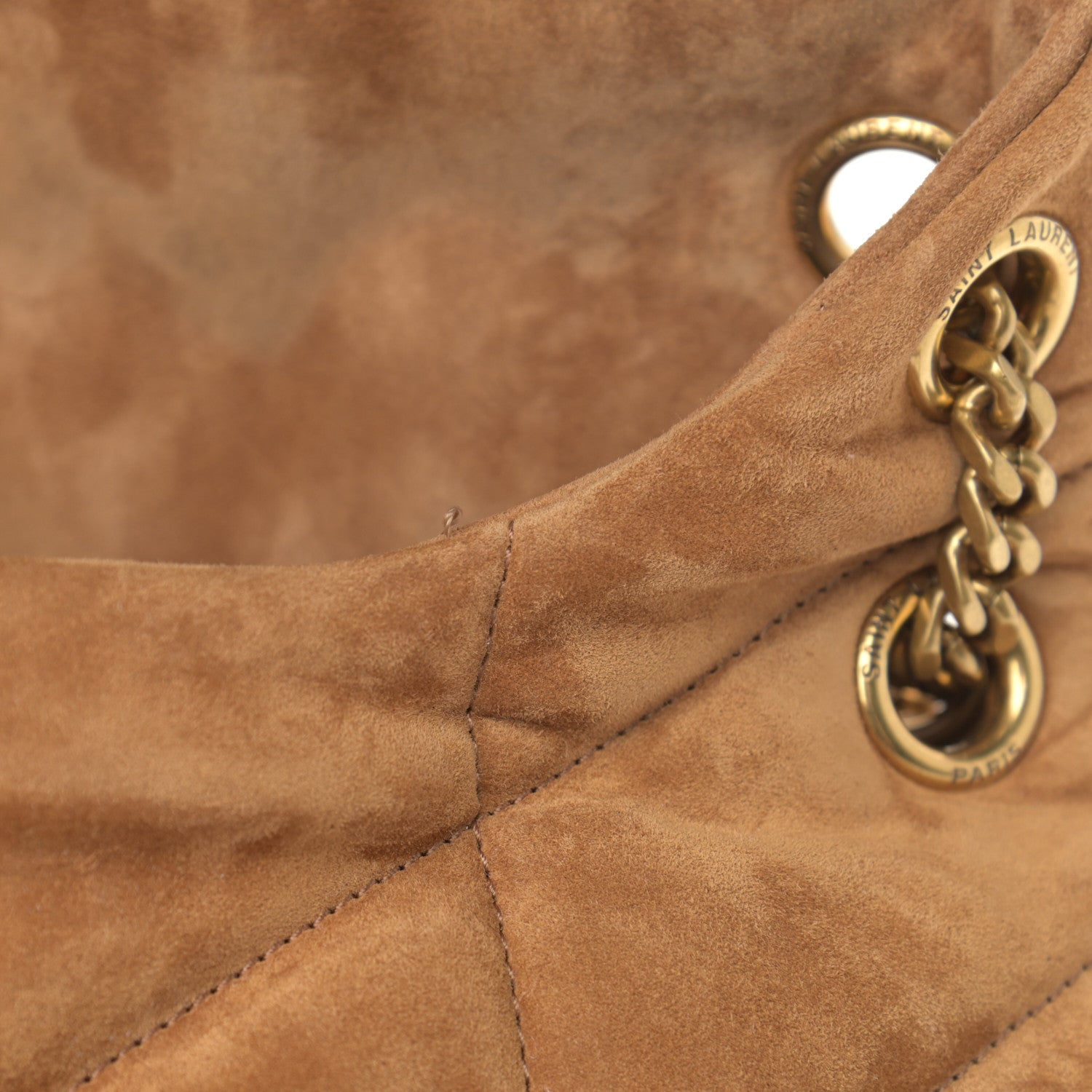 Saint Laurent Suede Calfskin Quilted Small Loulou Puffer Monogram Chain Satchel Cinnamon 12 of 12