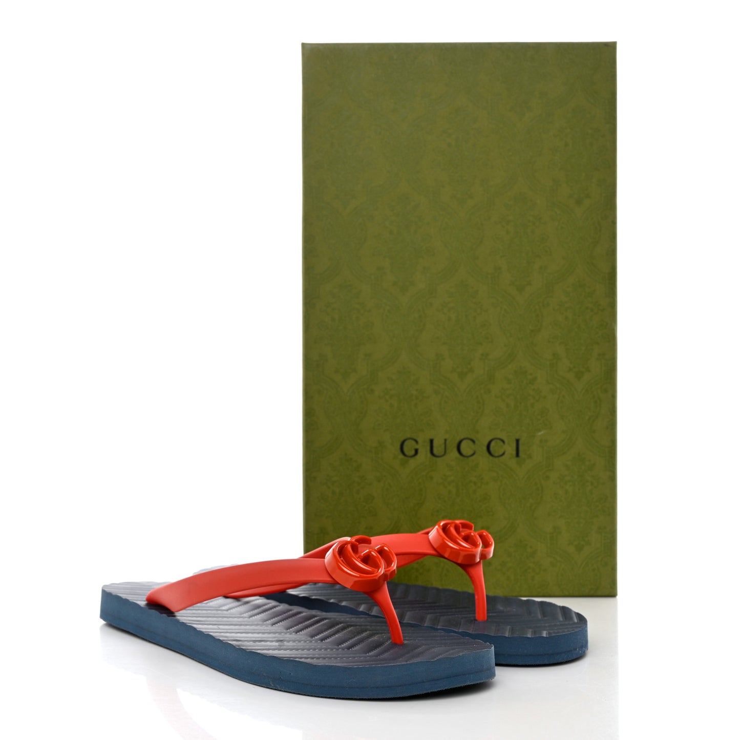 Rubber Chevron Mens GG Thong Flat Sandals 10 Orange Red