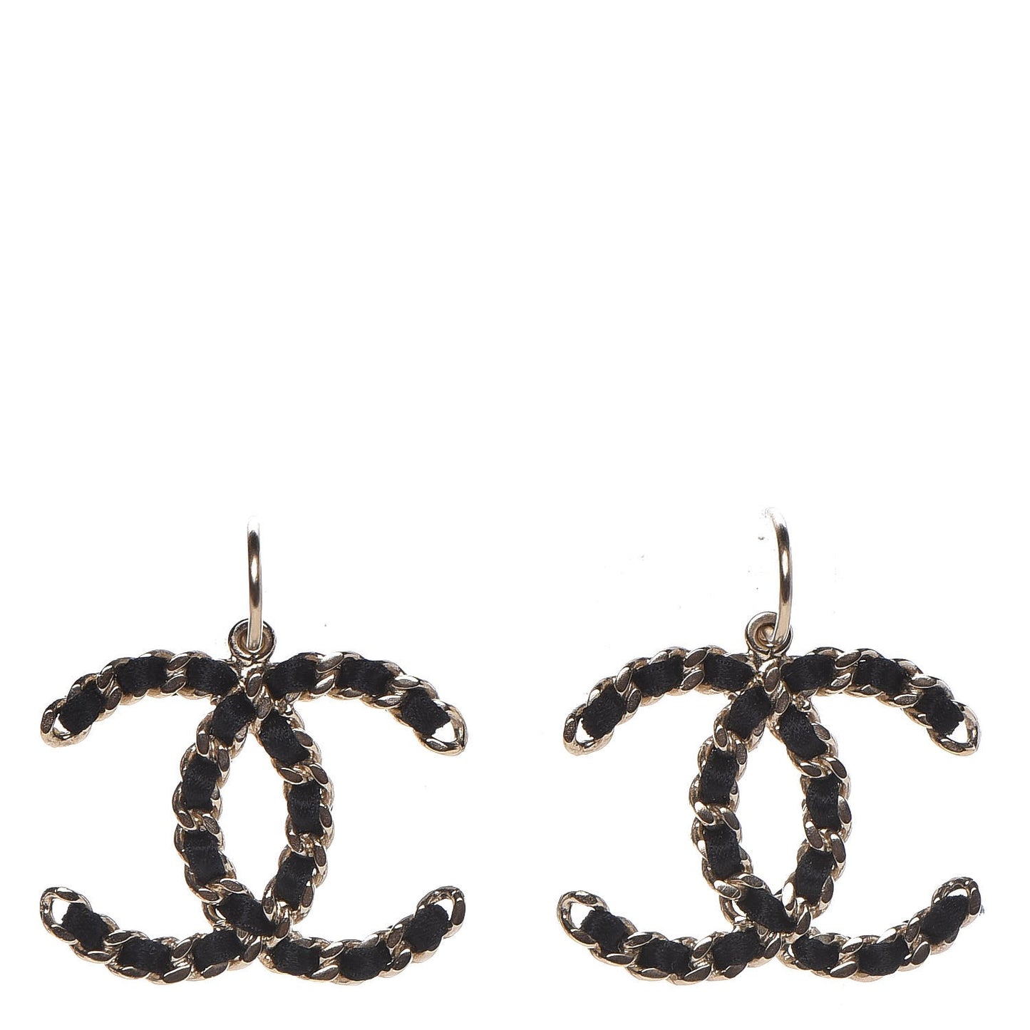 Satin CC Chain Earrings Light Gold Black