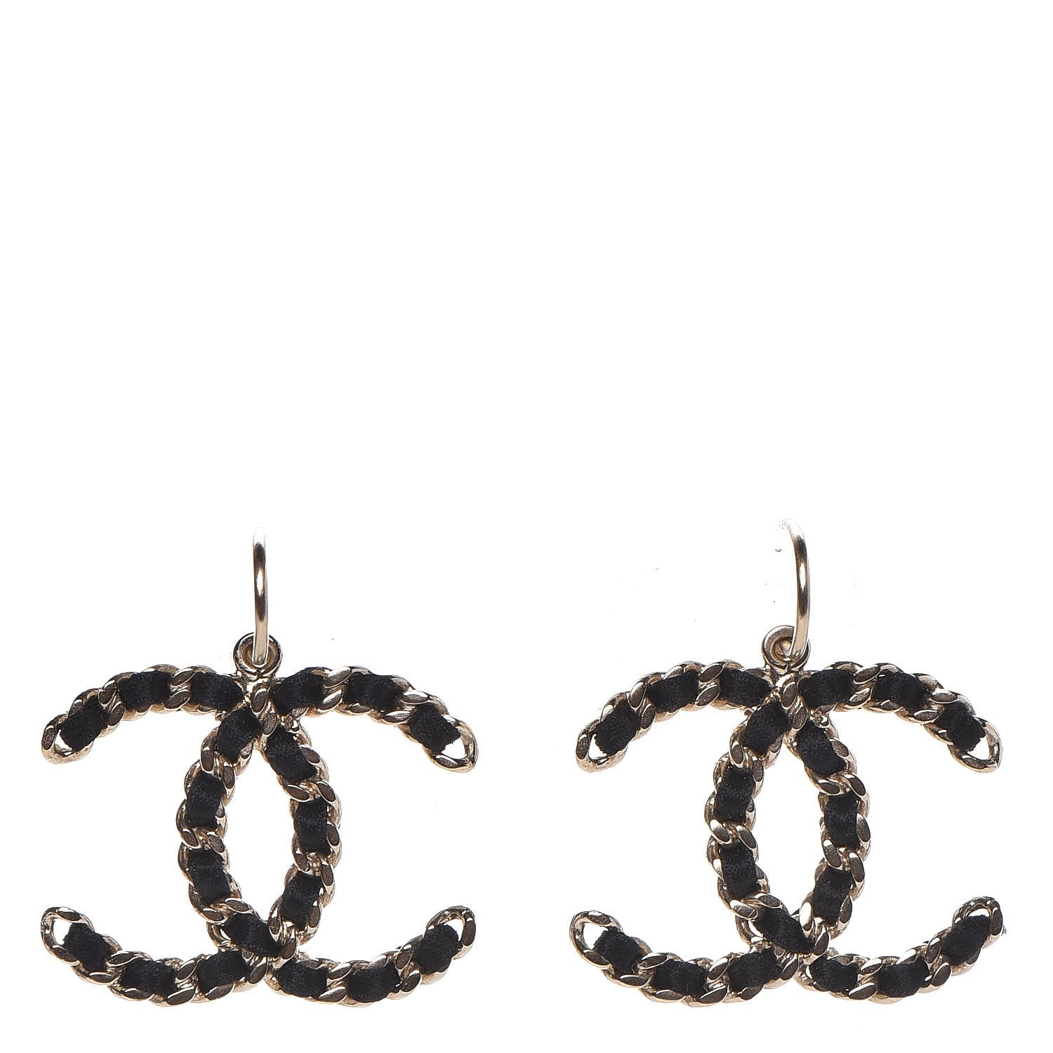 Chanel Satin CC Chain Earrings Light Gold Black 1 of 4