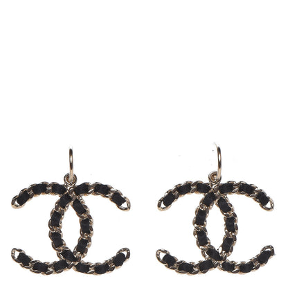 Chanel Satin CC Chain Earrings Light Gold Black 1 of 4