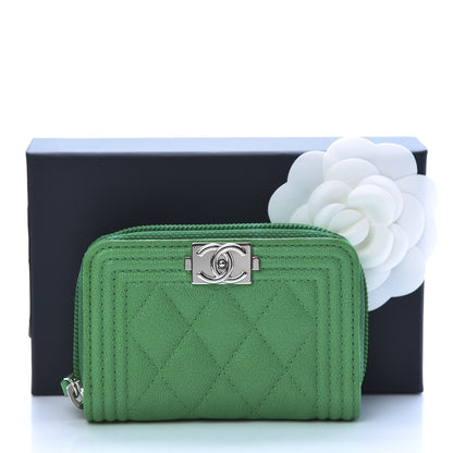 Chanel Caviar Quilted Boy Zip Around Coin Purse Wallet Green 8 of 8