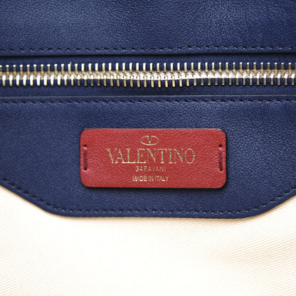 Valentino Garavani Calfskin Canvas Chevron Inlay Small Rockstud Shoulder Tote Blue Red White 5 of 8