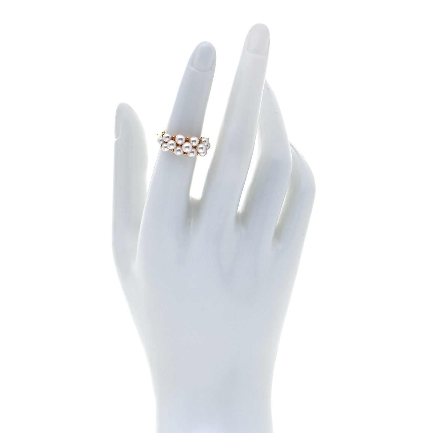 18K Yellow Gold Akoya Pearl 3-4mm Cluster Ring 50 5.25