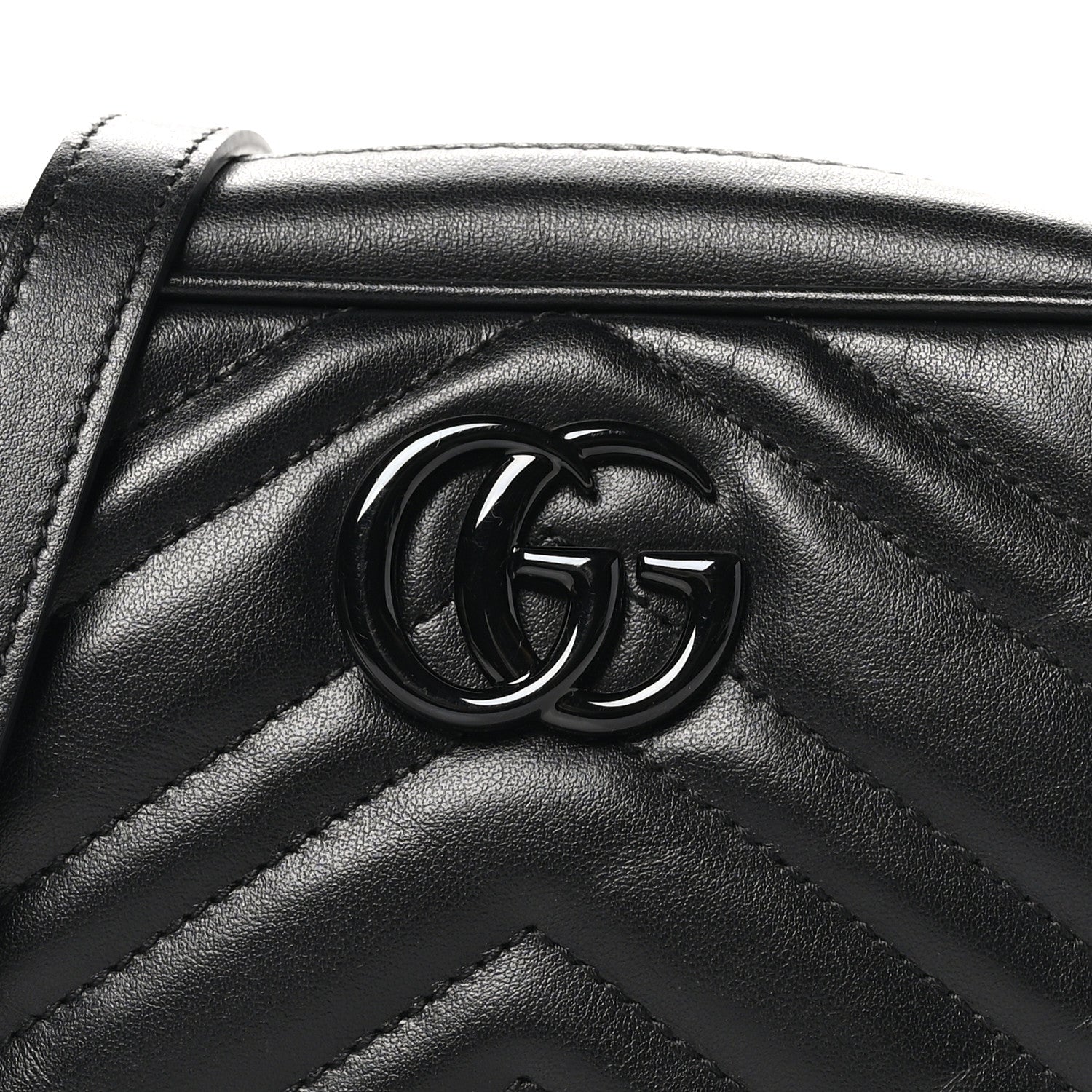 Gucci Calfskin Matelasse Monochrome Mini GG Marmont Chain Shoulder Bag Black 7 of 10