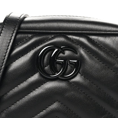 Gucci Calfskin Matelasse Monochrome Mini GG Marmont Chain Shoulder Bag Black 7 of 10