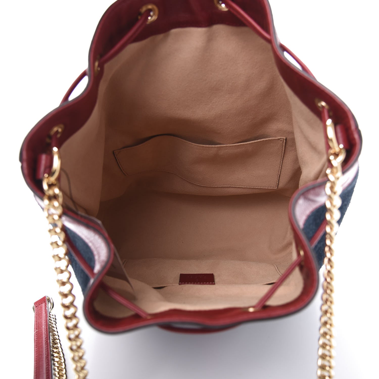 Gucci Suede Calfskin Web Medium Rajah Bucket Bag New Blue Romantic Cherry 5 of 11