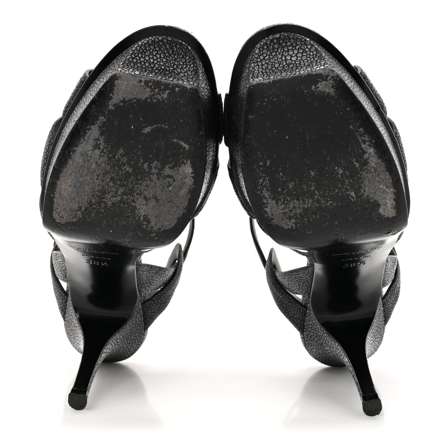 Grained Calfskin Razza Print Tribute 75 Platform Sandals 38.5 Dark Grey