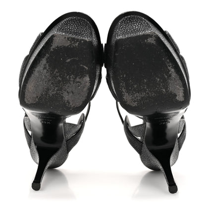 Saint Laurent Grained Calfskin Razza Print Tribute 75 Platform Sandals 38.5 Dark Grey 6 of 13