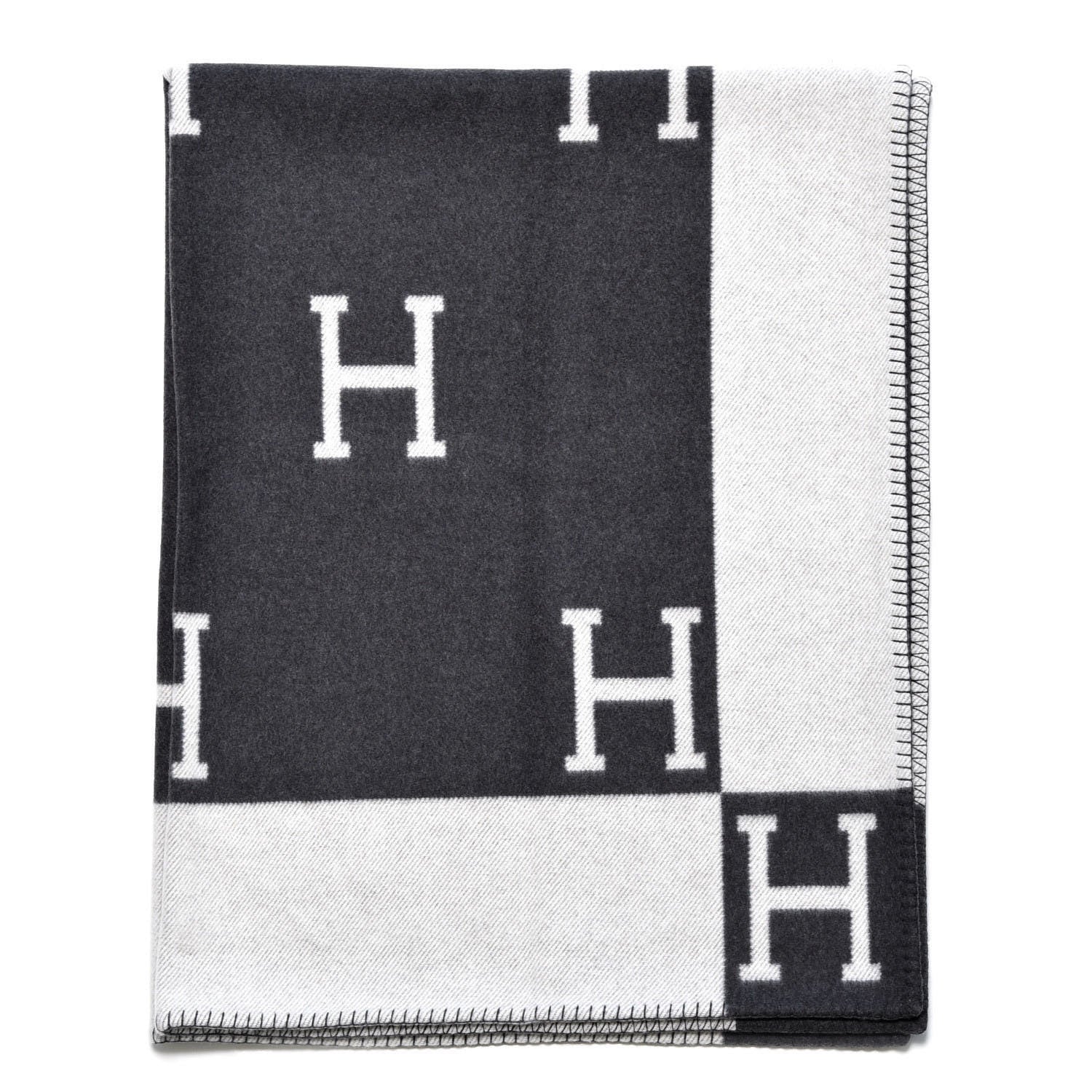 Hermes Wool Cashmere Avalon Blanket Ecru Gris Fonce 1 of 3