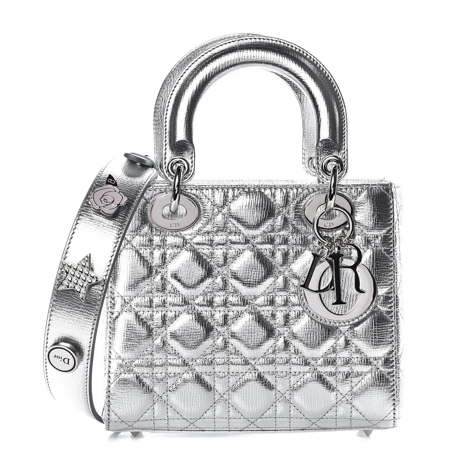 Christian Dior Metallic Grained Calfskin Cannage Small Lucky Badges My Lady Dior Silver 1 of 10