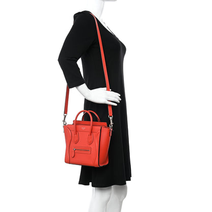 Celine Drummed Calfskin Nano Luggage Vermillion 2 of 15