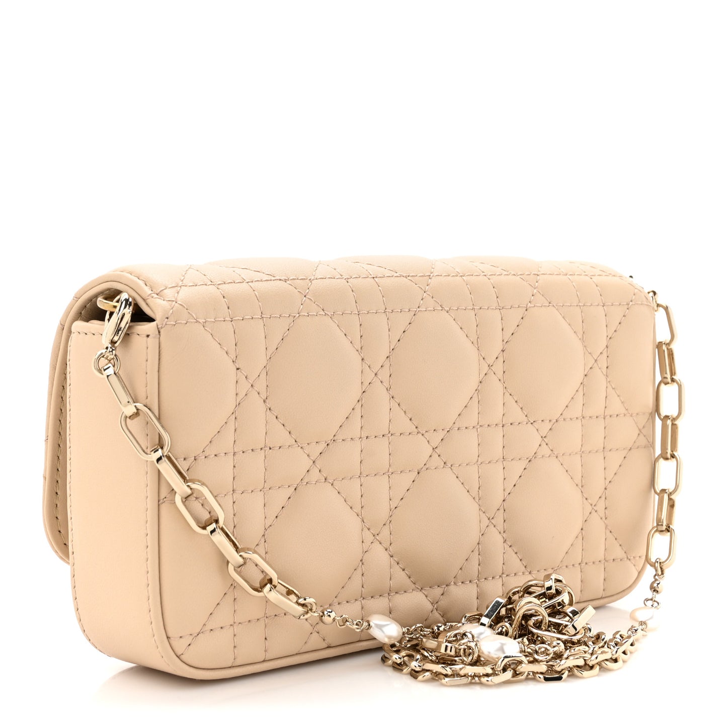 Lambskin Cannage Dior Talk Phone Pouch Powder Beige