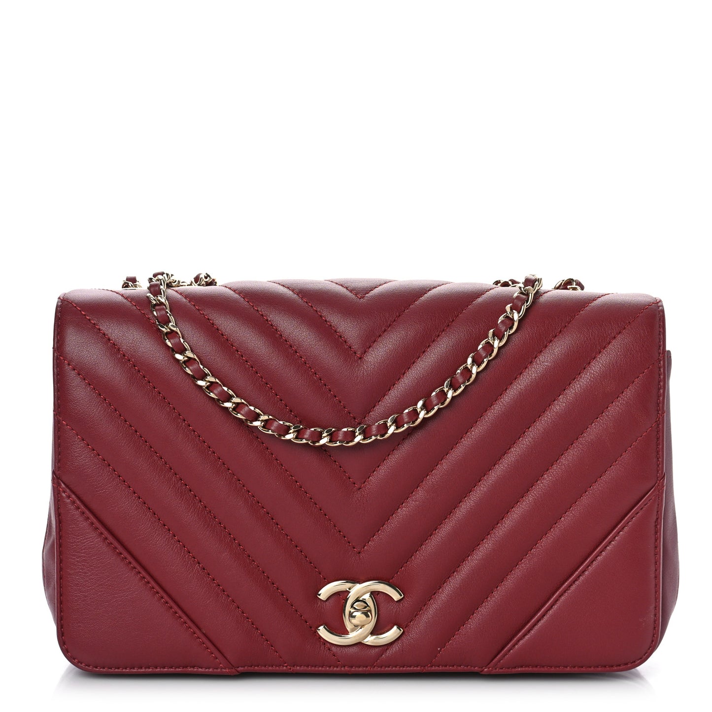 Calfskin Chevron Quilted Large Statement Flap Red