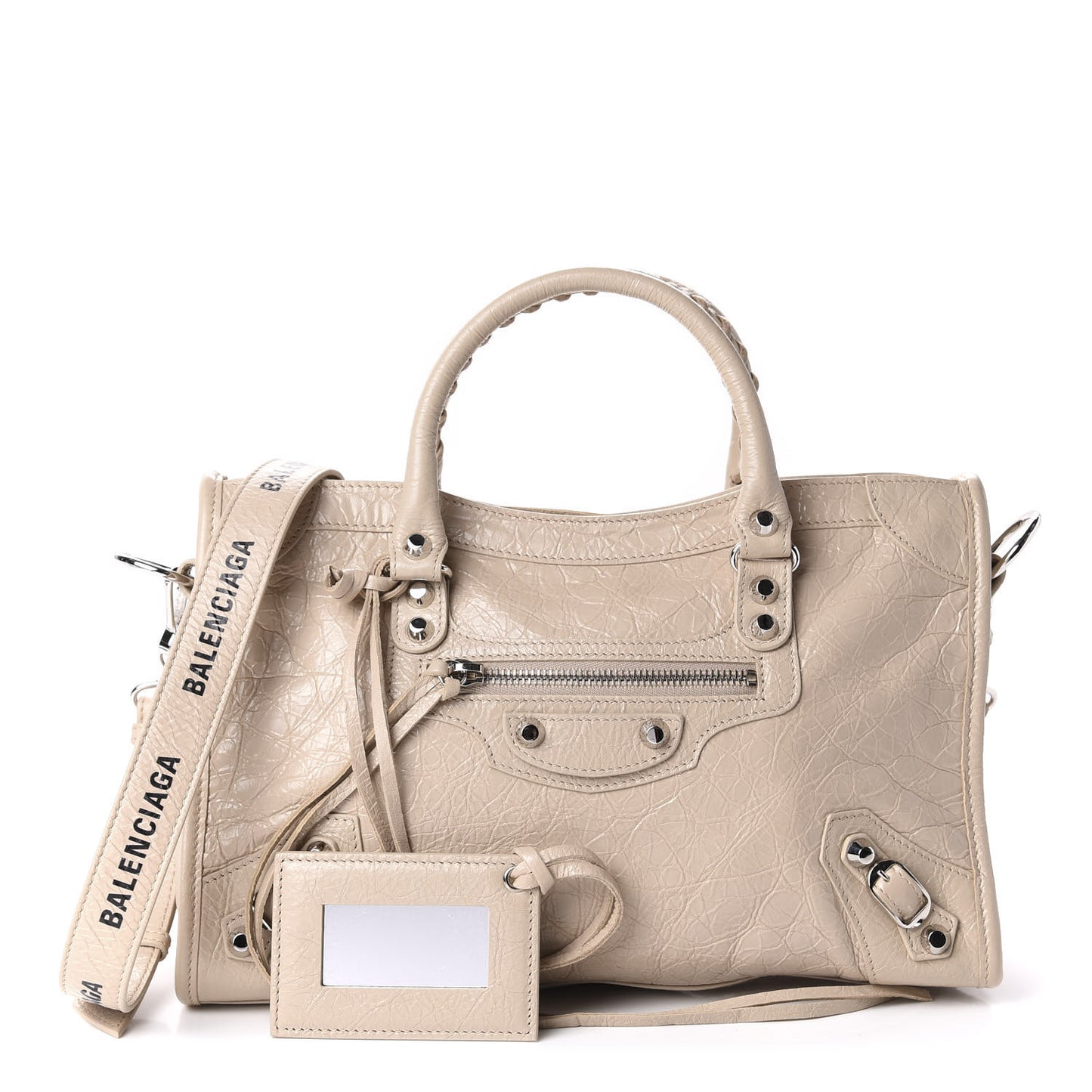 Agneau Classic Silver Hardware S City Logo Strap Light Beige Black