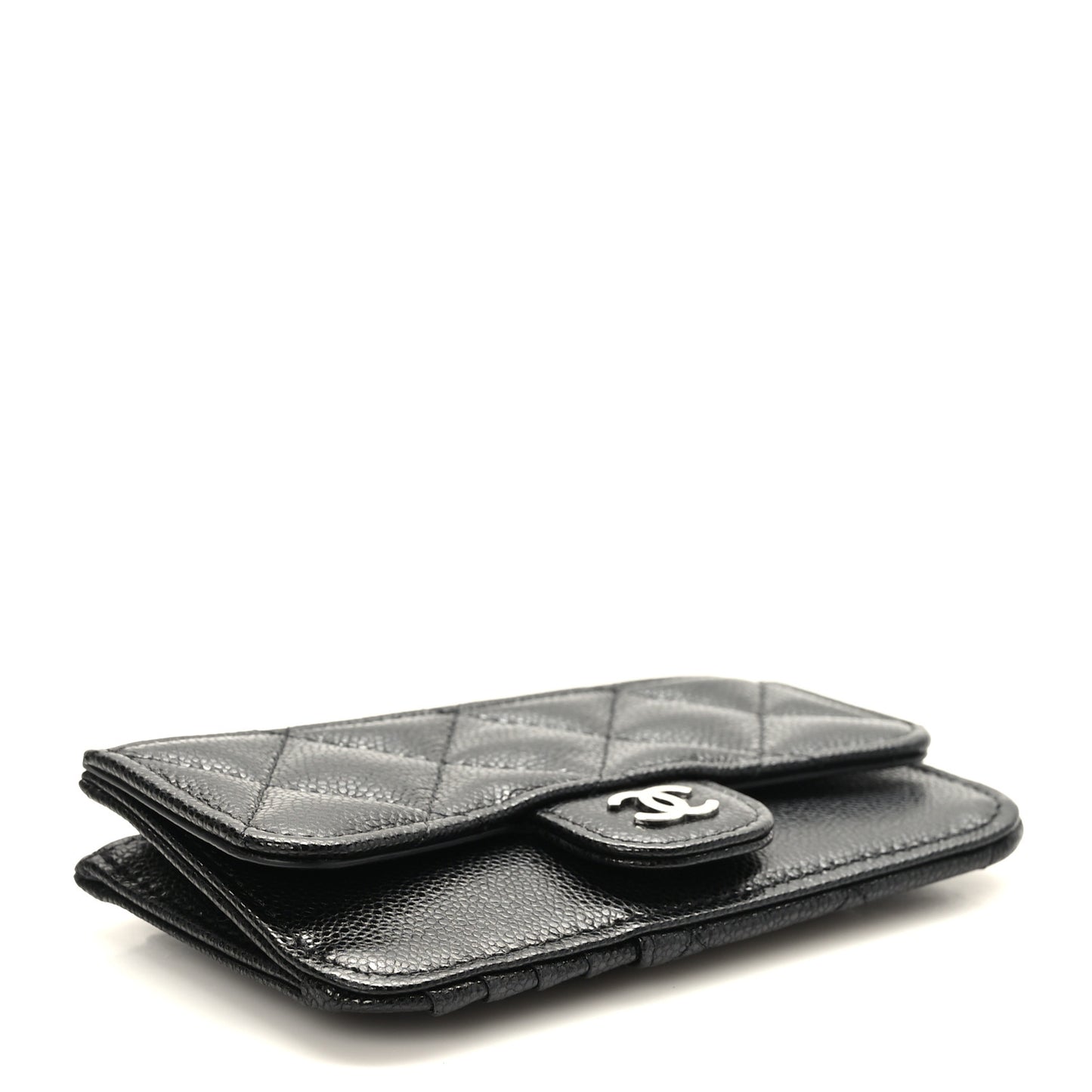 Caviar Quilted Flap Zip Card Holder Black