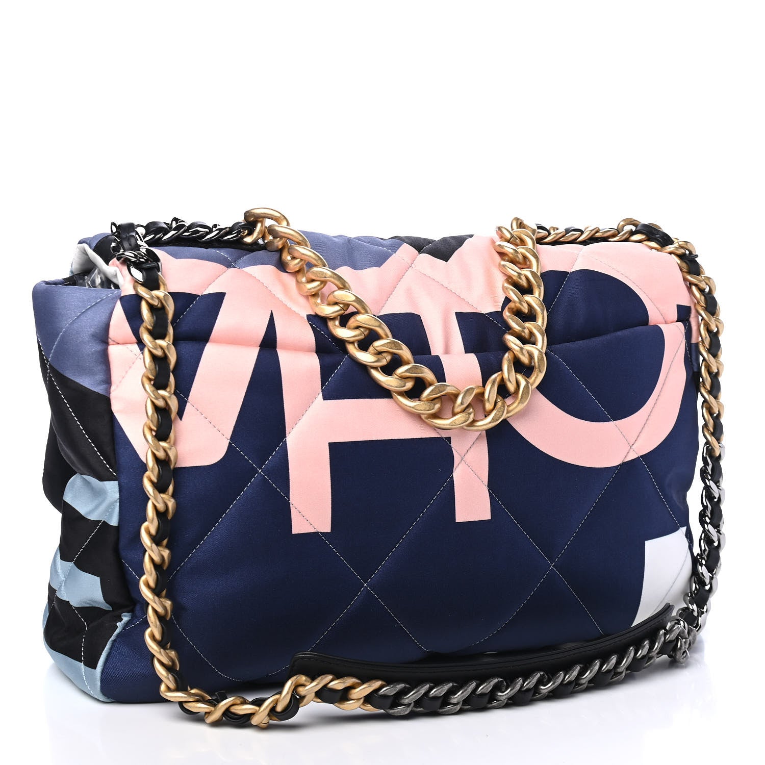 Chanel Silk Maxi Scarf Chanel 19 Flap Black Blue White 2 of 5