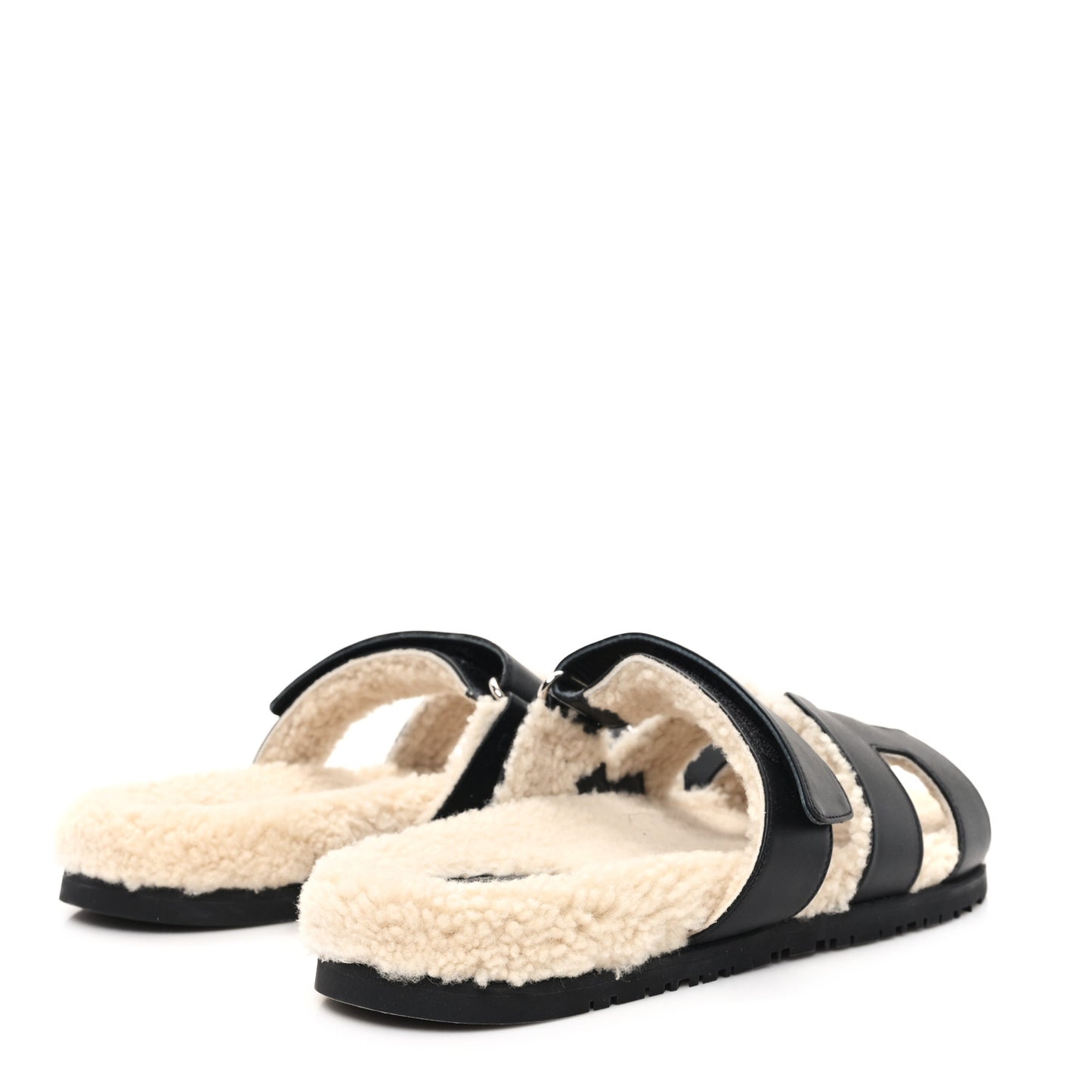 Calfskin Woolskin Chypre Sandals 40.5 Black Ecru