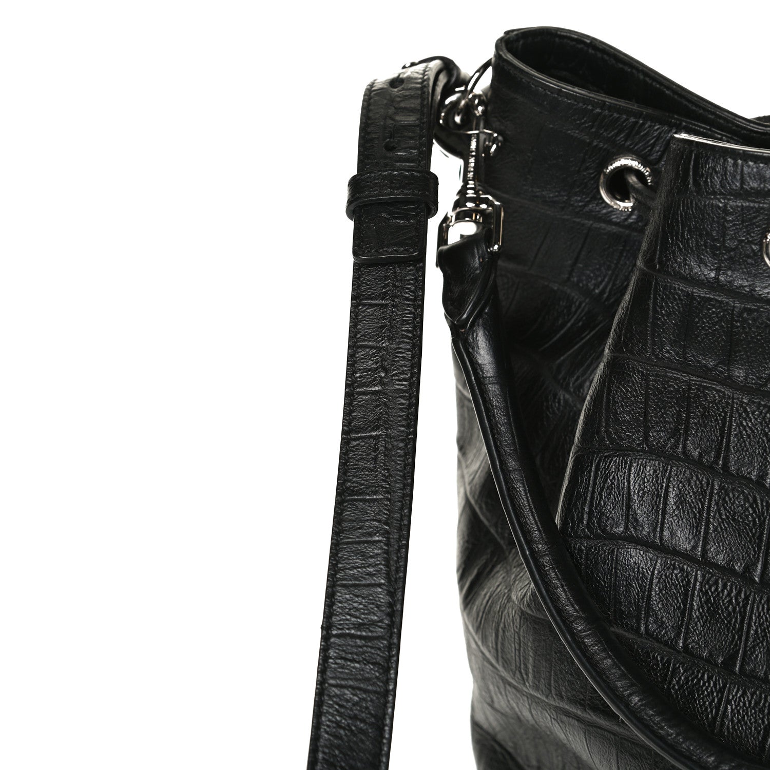 Saint Laurent Calfskin Crocodile Embossed Large Emmanuelle Bucket Bag Black 31 of 31