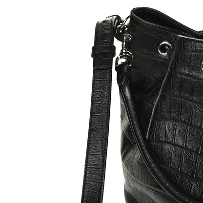 Saint Laurent Calfskin Crocodile Embossed Large Emmanuelle Bucket Bag Black 31 of 31