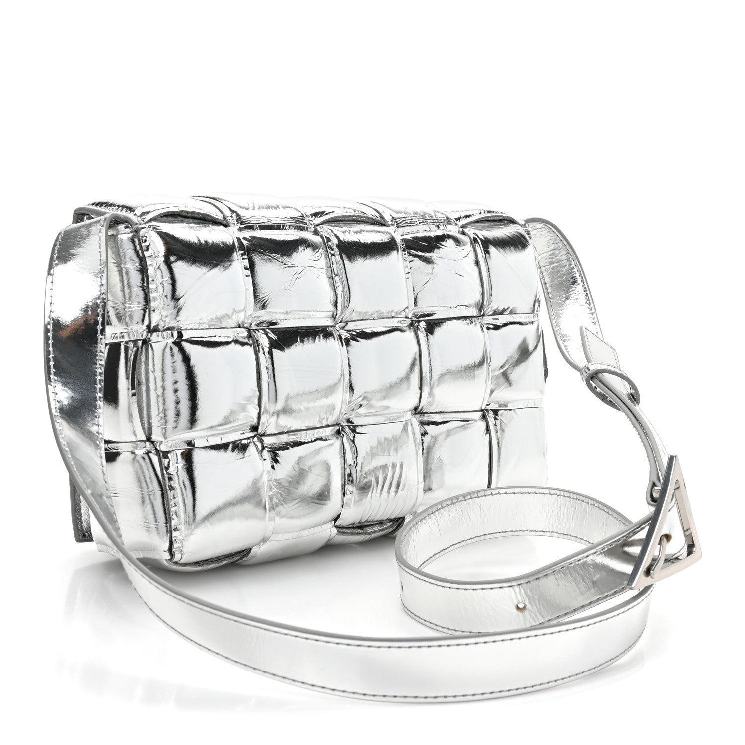 Bottega Veneta Metallic Lambskin Padded Cassette Crossbody Bag Silver 3 of 8