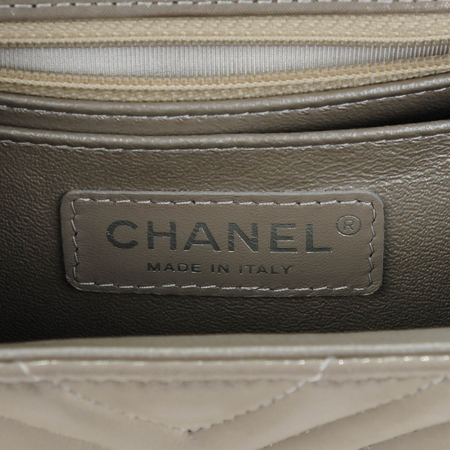 Iridescent Calfskin Chevron Quilted Mini Square Flap Silver