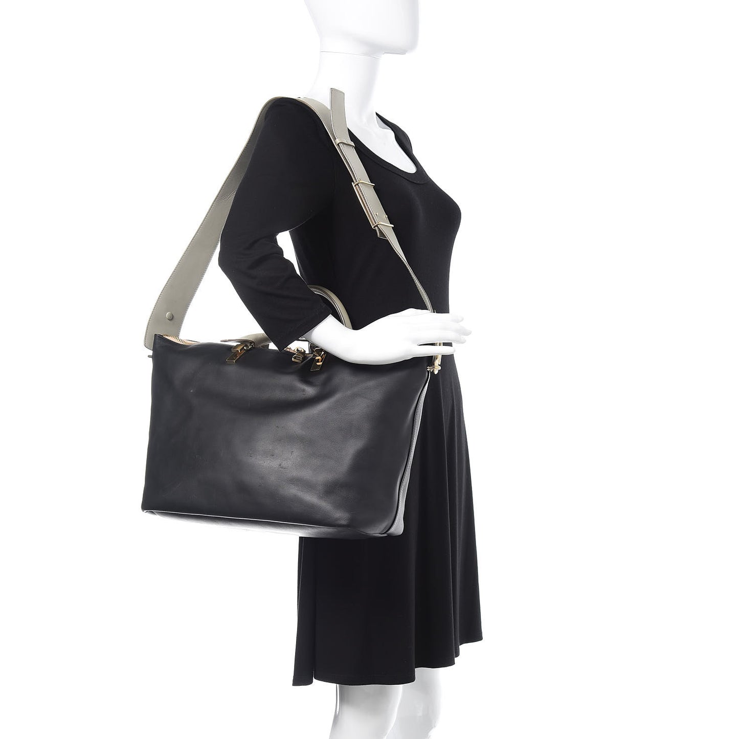 Smooth Calfskin Large Baylee Tote Black Grey