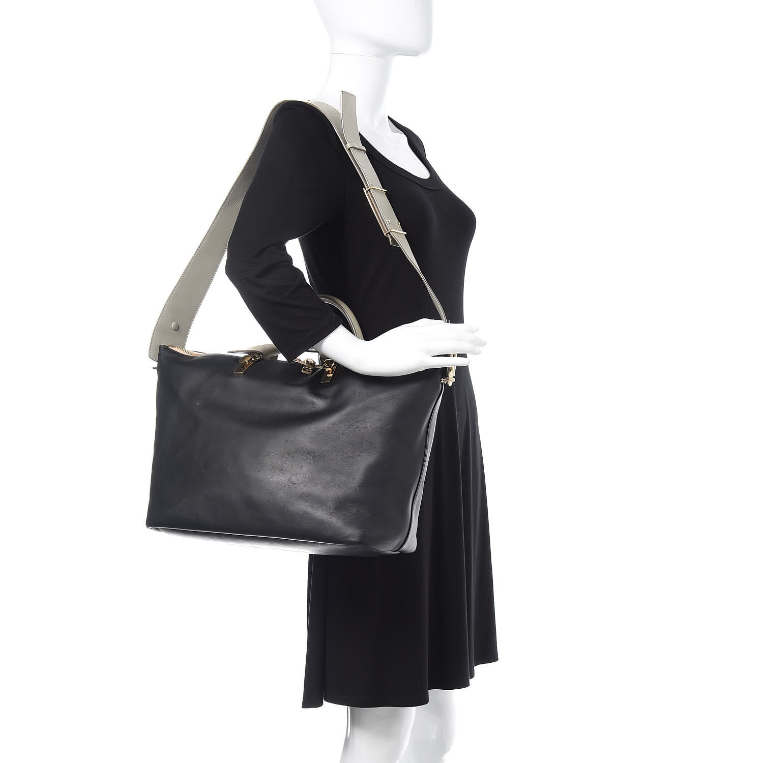 Chloe Smooth Calfskin Large Baylee Tote Black Grey 2 of 19