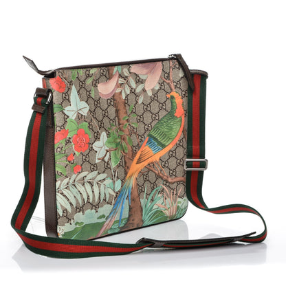 Gucci GG Supreme Monogram Tian Web Medium Flat Messenger Beige Multicolor New Acero 3 of 7