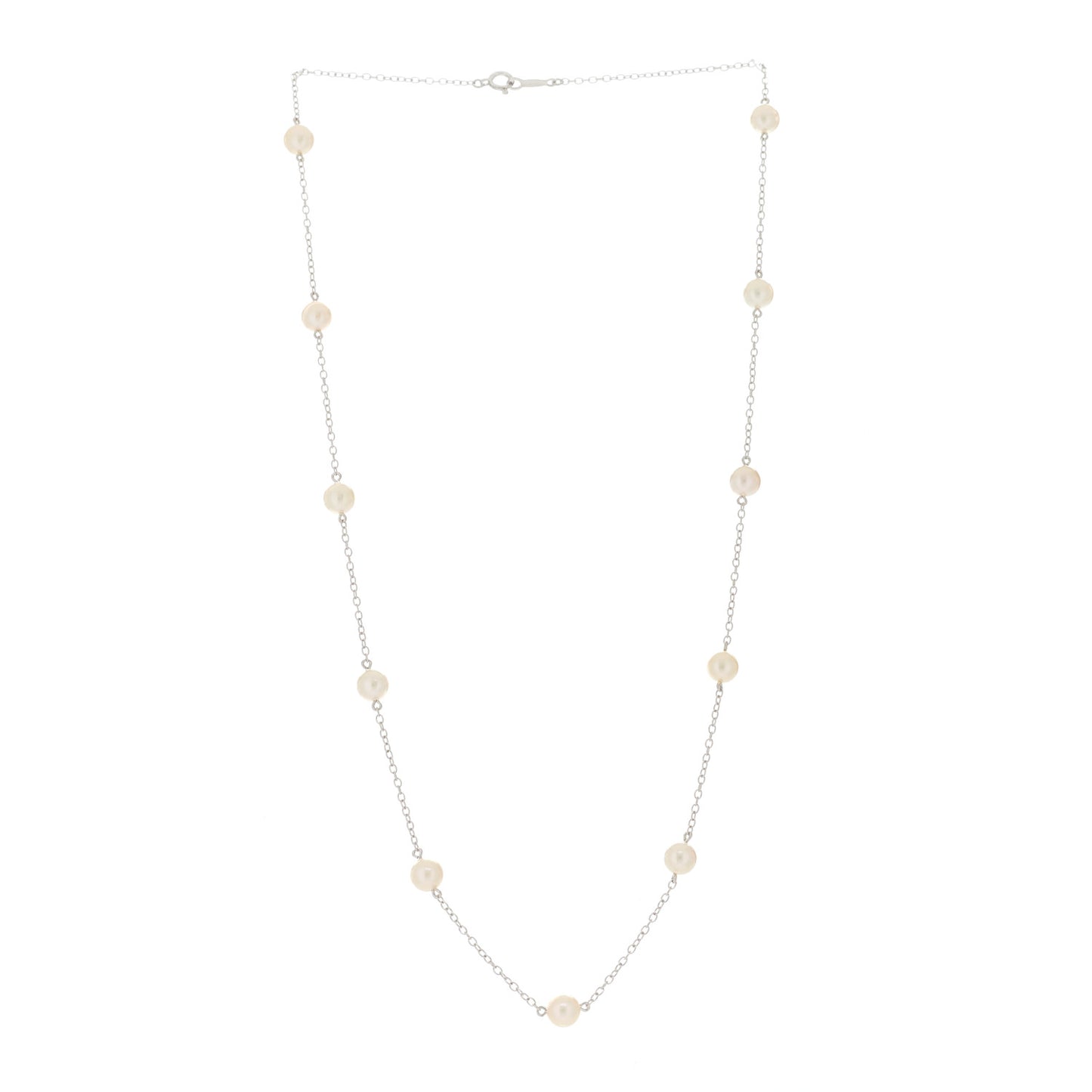 18K White Gold Akoya Pearl 5.5-6mm Station Necklace