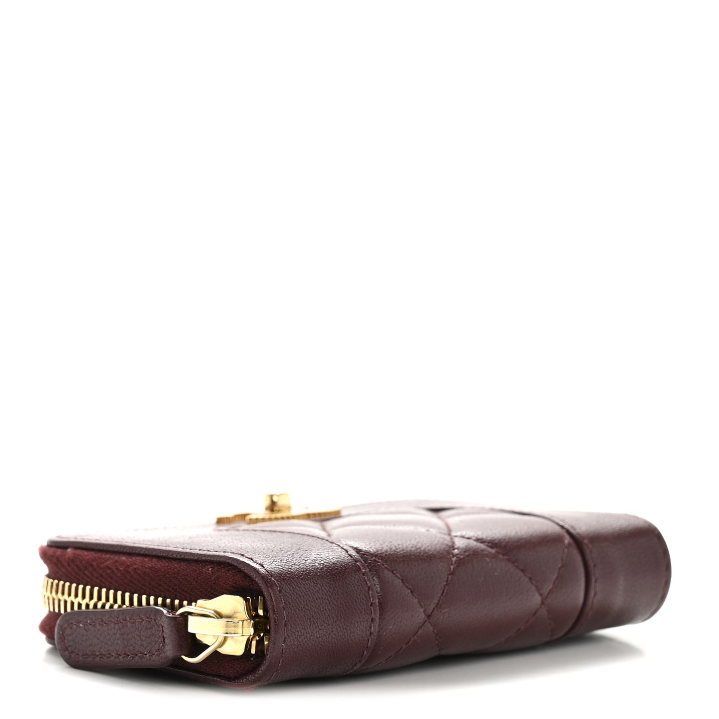 Sheepskin Quilted Mademoiselle Vintage Zip Coin Purse Dark Red