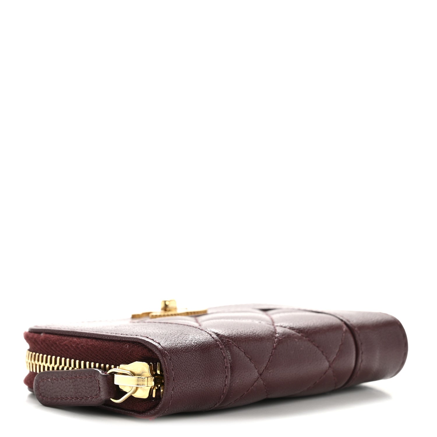 Chanel Sheepskin Quilted Mademoiselle Vintage Zip Coin Purse Dark Red 4 of 9