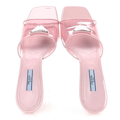 Prada Plexiglass Vernice Metal Triangle Logo 65mm Slide Sandals 37.5 Alabastro 2 of 8