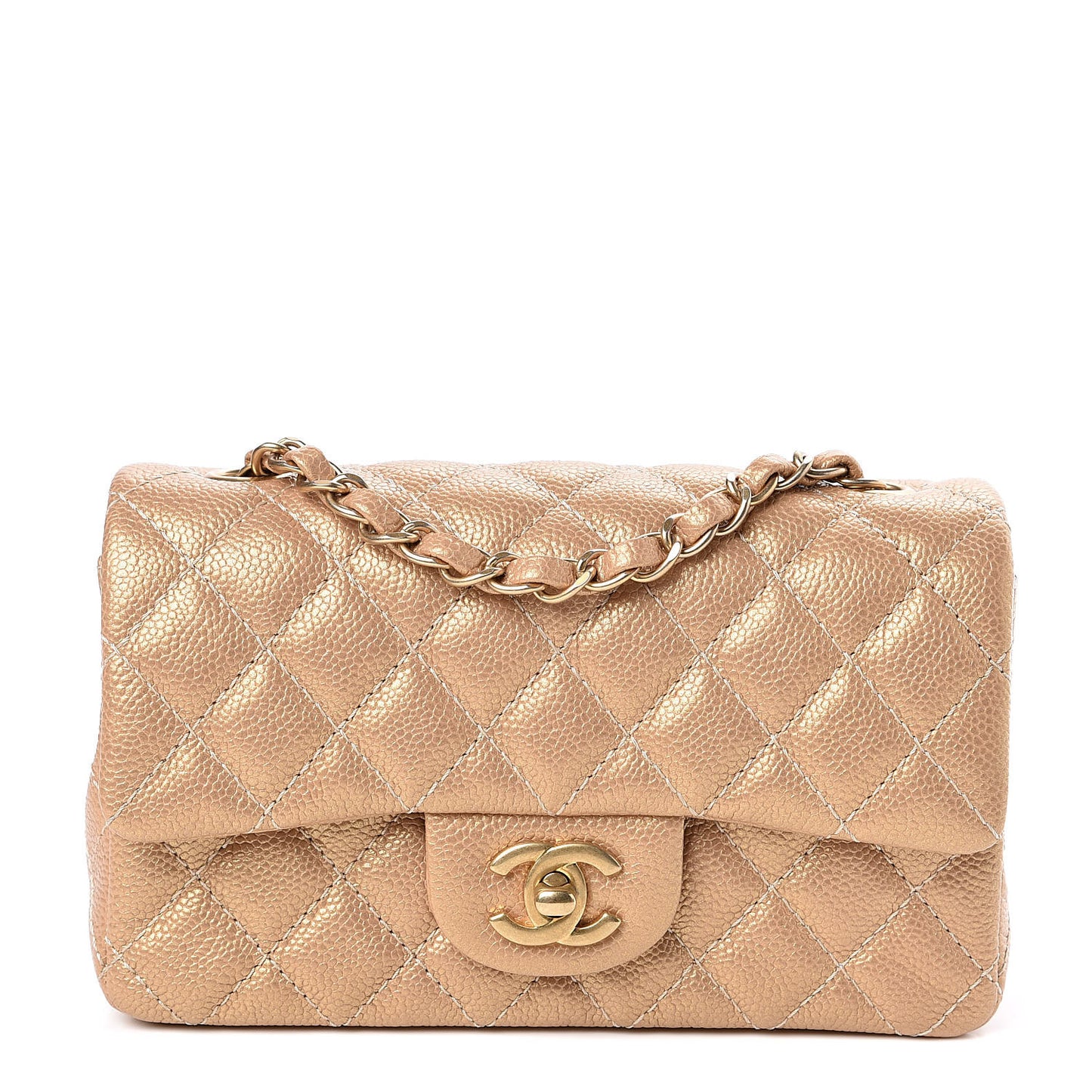 Pearly Caviar Quilted Mini Rectangular Flap Gold