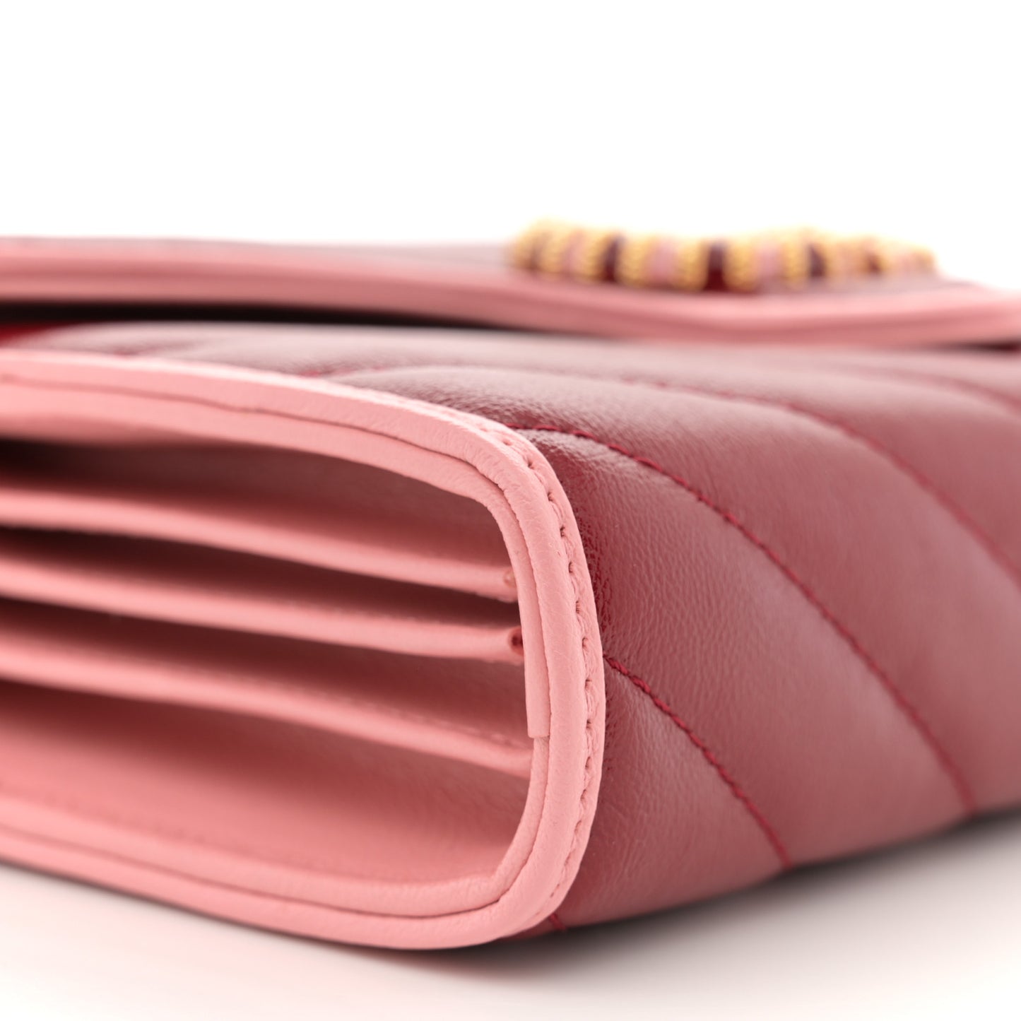 Azalea Calfskin Enamel Matelasse Diagonal Torchon GG Marmont Chain Wallet New Cherry Red Wild Rose