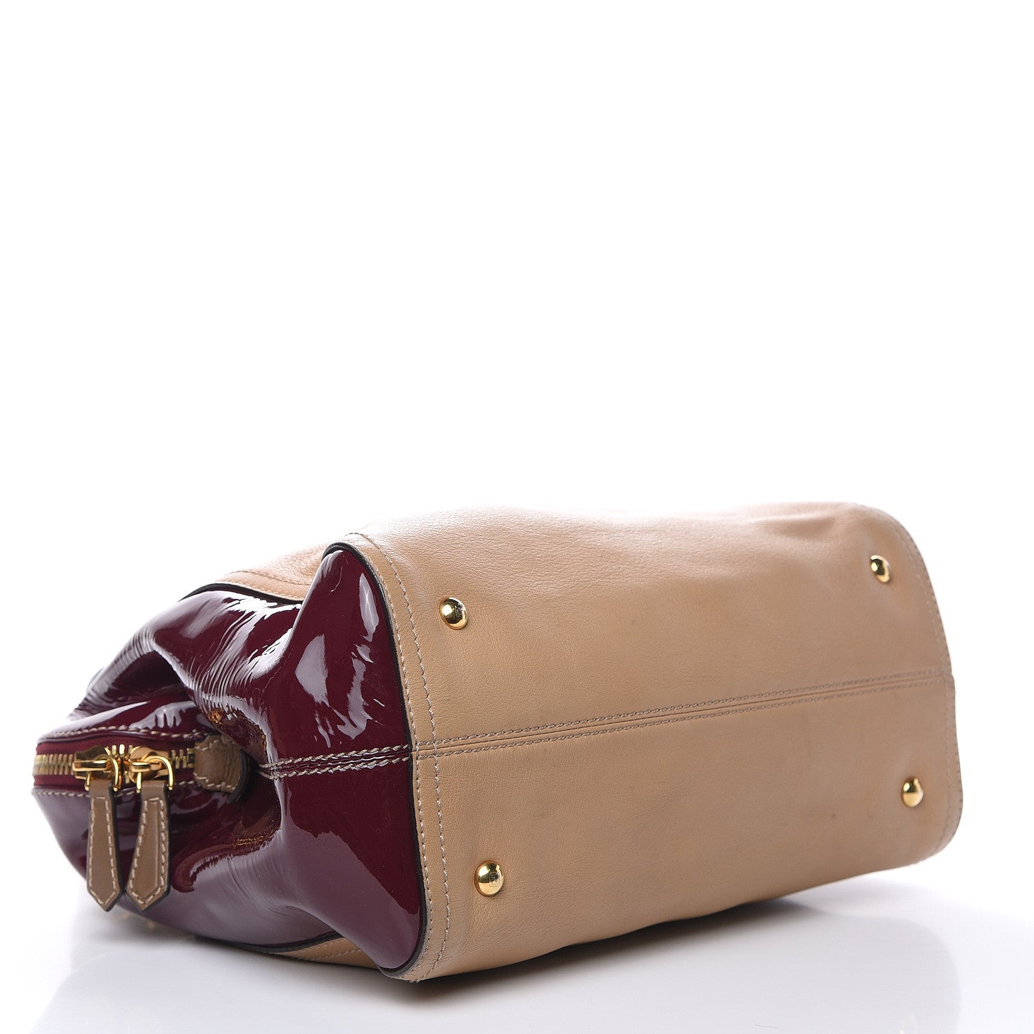 Fendi Calfskin Patent Small Chameleon Tote Cognac Bordeaux 4 of 16