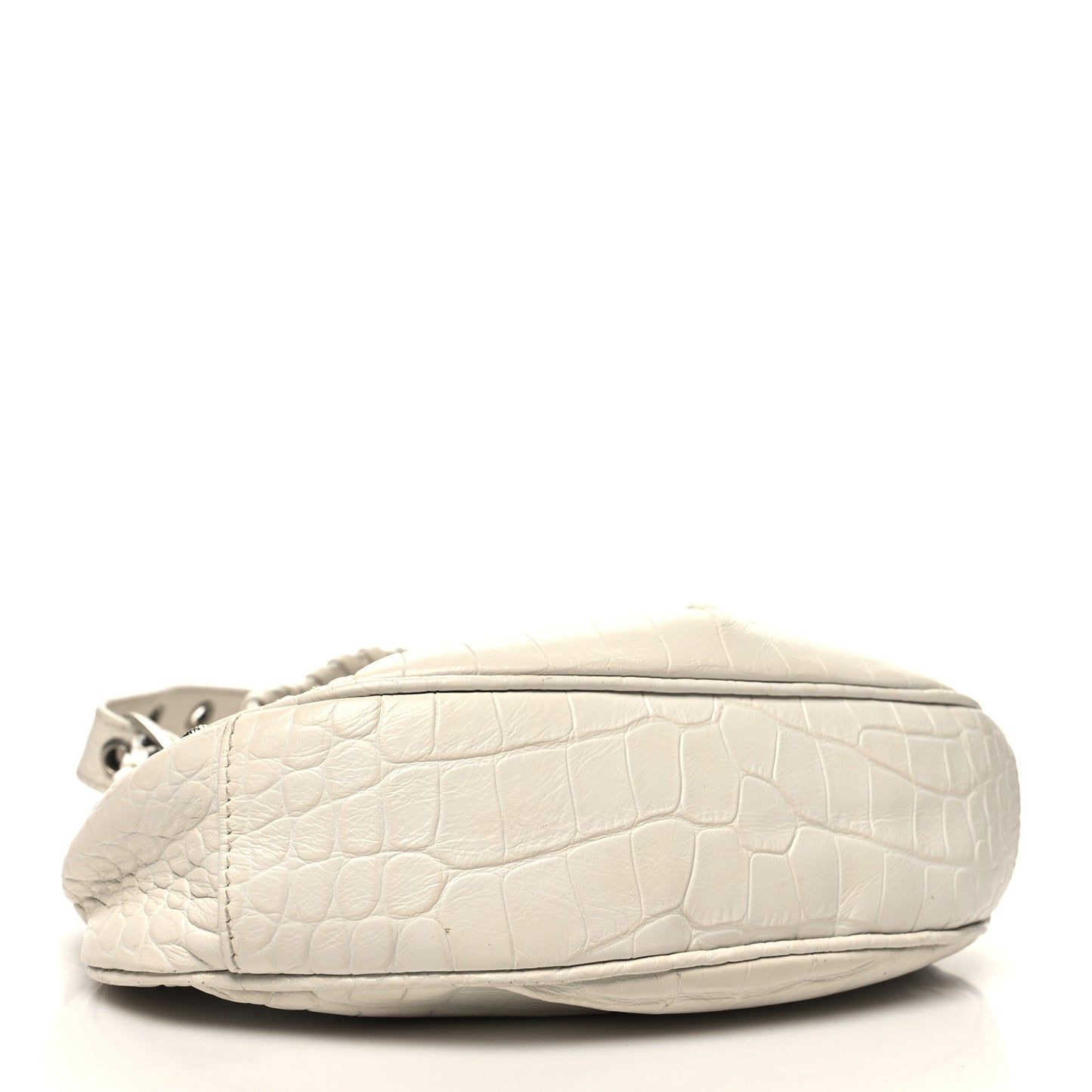 Extra Supple Calfskin Crocodile Embossed Le Cagole Shoulder Bag XS White